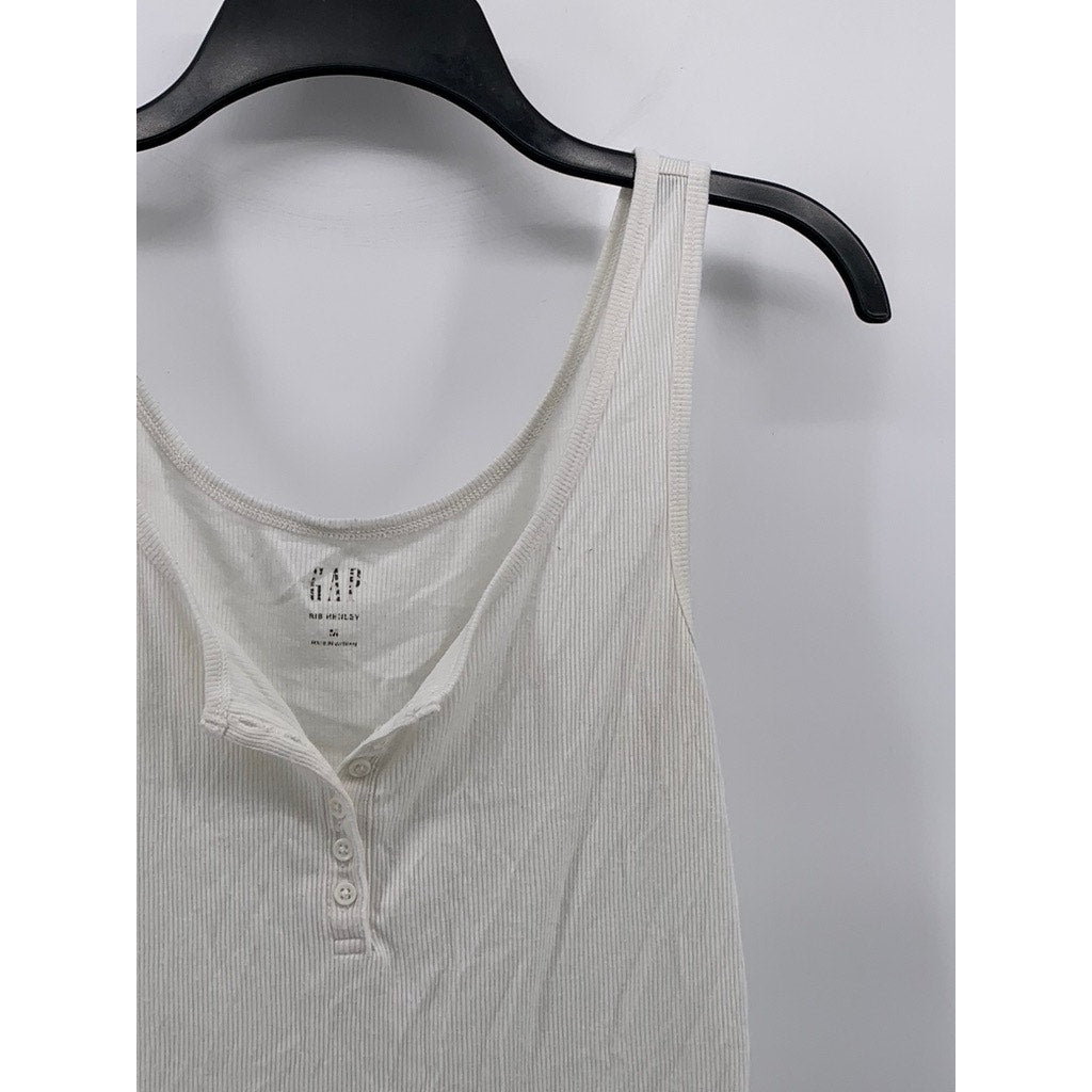 GAP Women’s White Rib Sleeveless Casual Henley Top SZ M