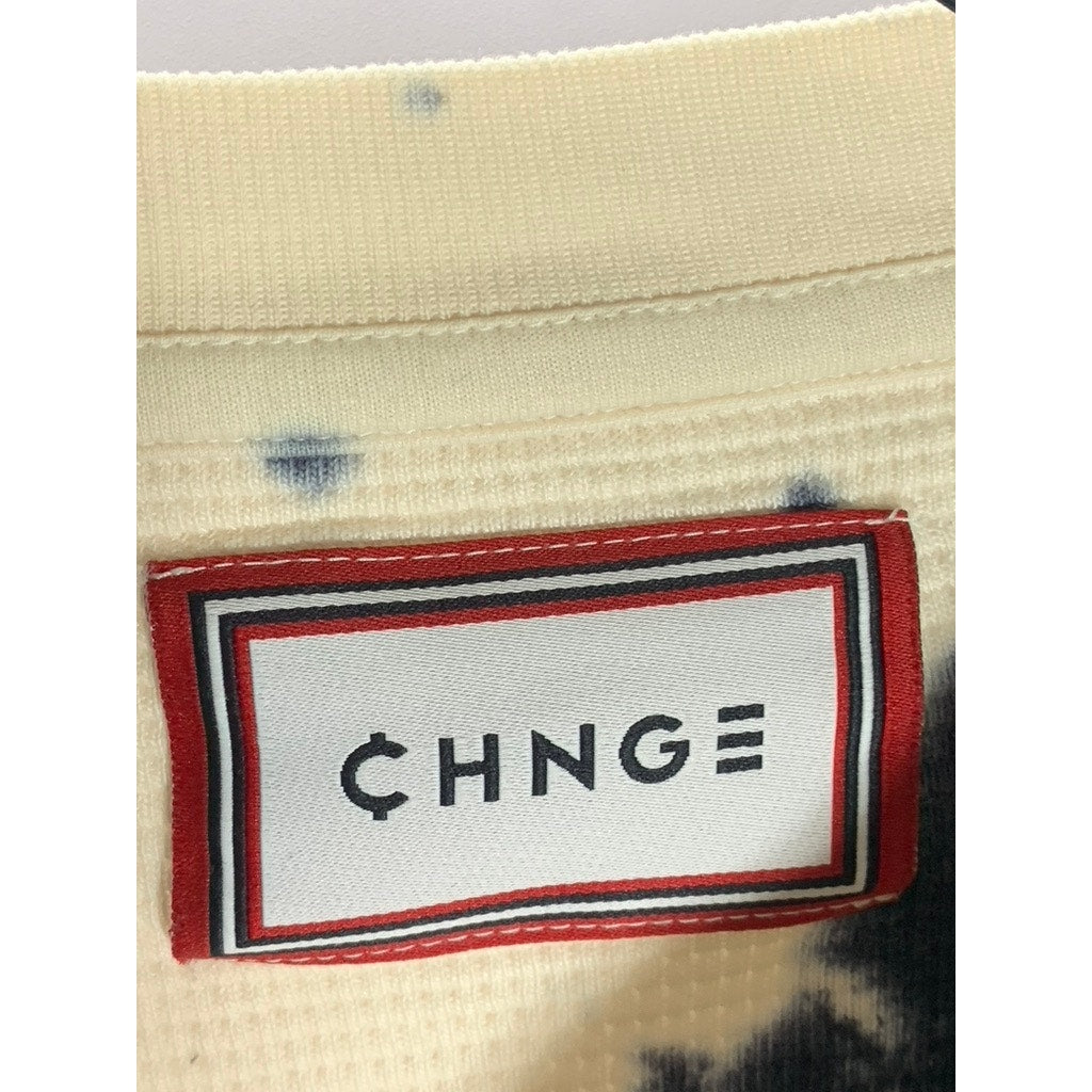 CHNGE Women's Beige Tie-Dye Embroidered Logo Organic Cotton Crop Top SZ S