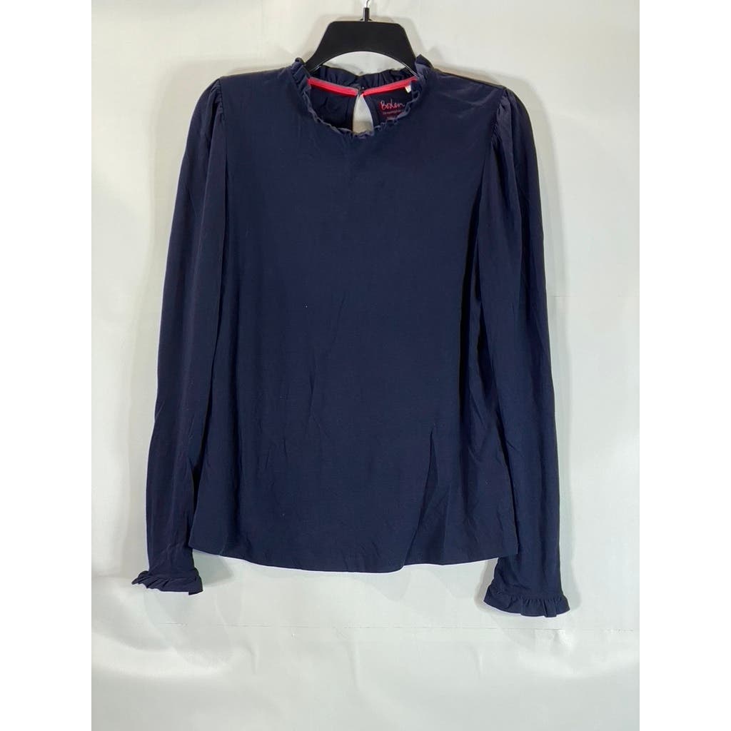 BODEN Women’s Navy Supersoft Frill Detail Long Sleeve Pullover Top SZ 10