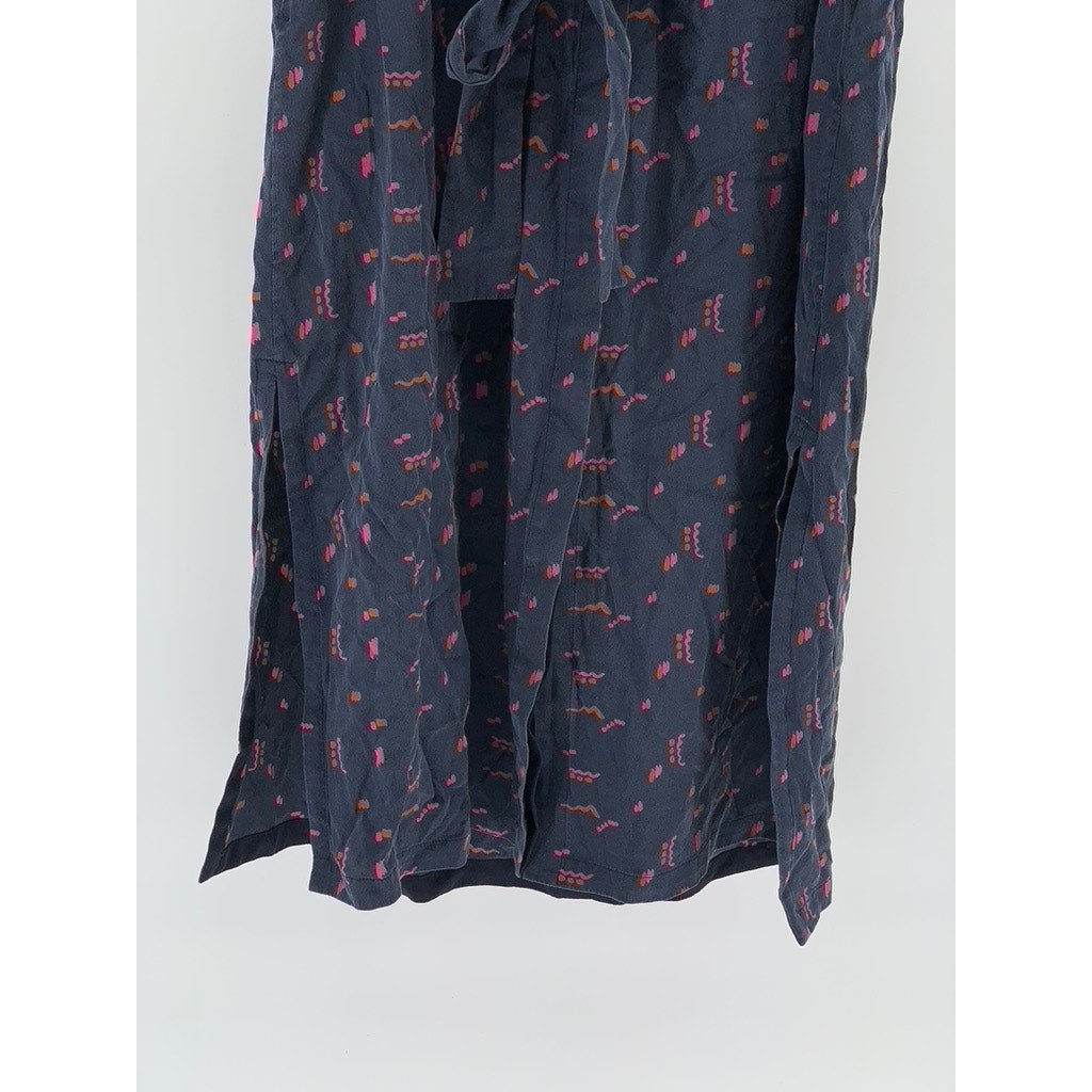 LAFAYETTE 148 NEW YORK Women's Navy Blue Silk Printed Doha Slit Shirtdress SZ M