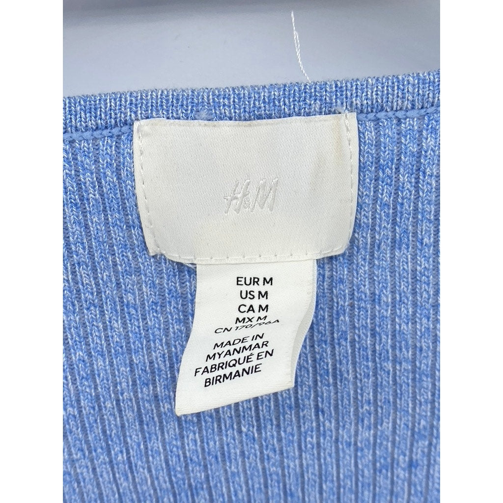 H&M Women's Blue Ribbed Scoop-Neck Long Sleeve Top SZ M