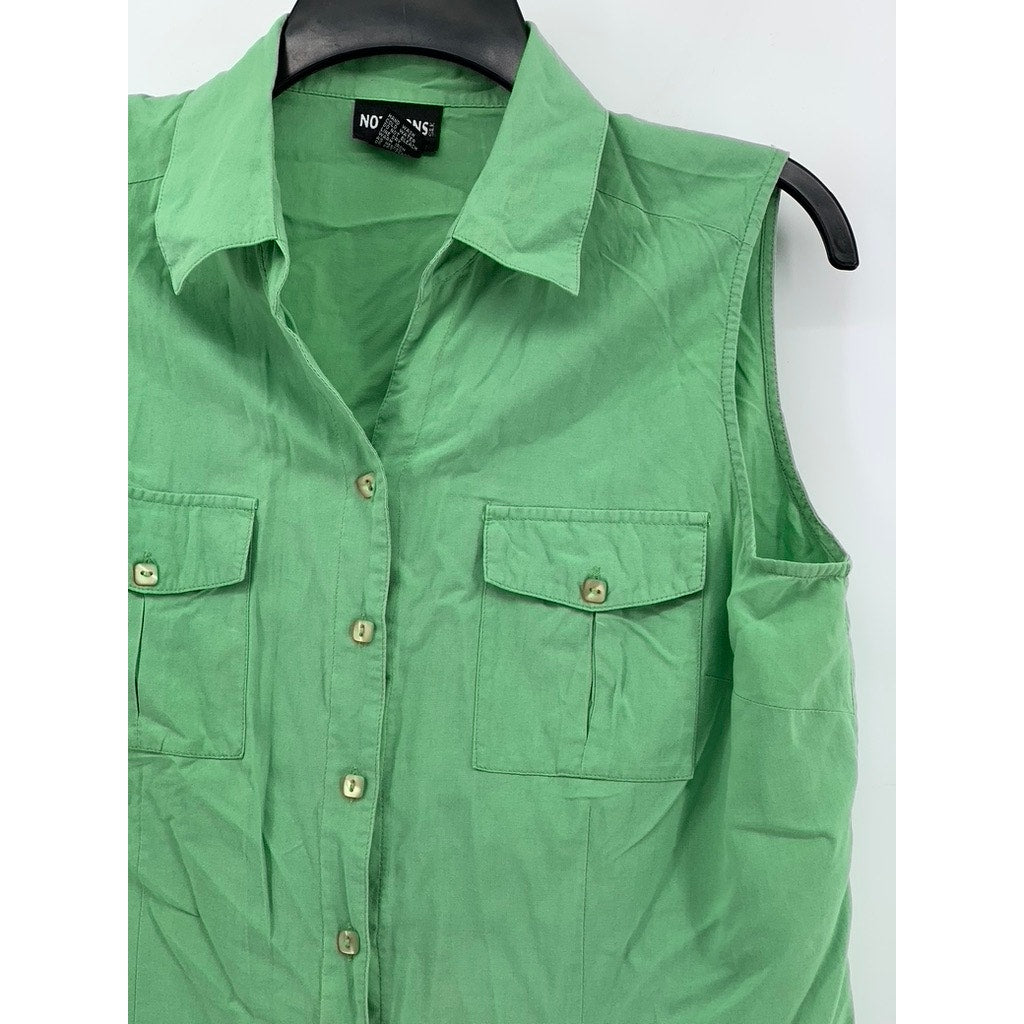 NOTATIONS Women's Green Silk Button-Up Sleeveless Top SZ L