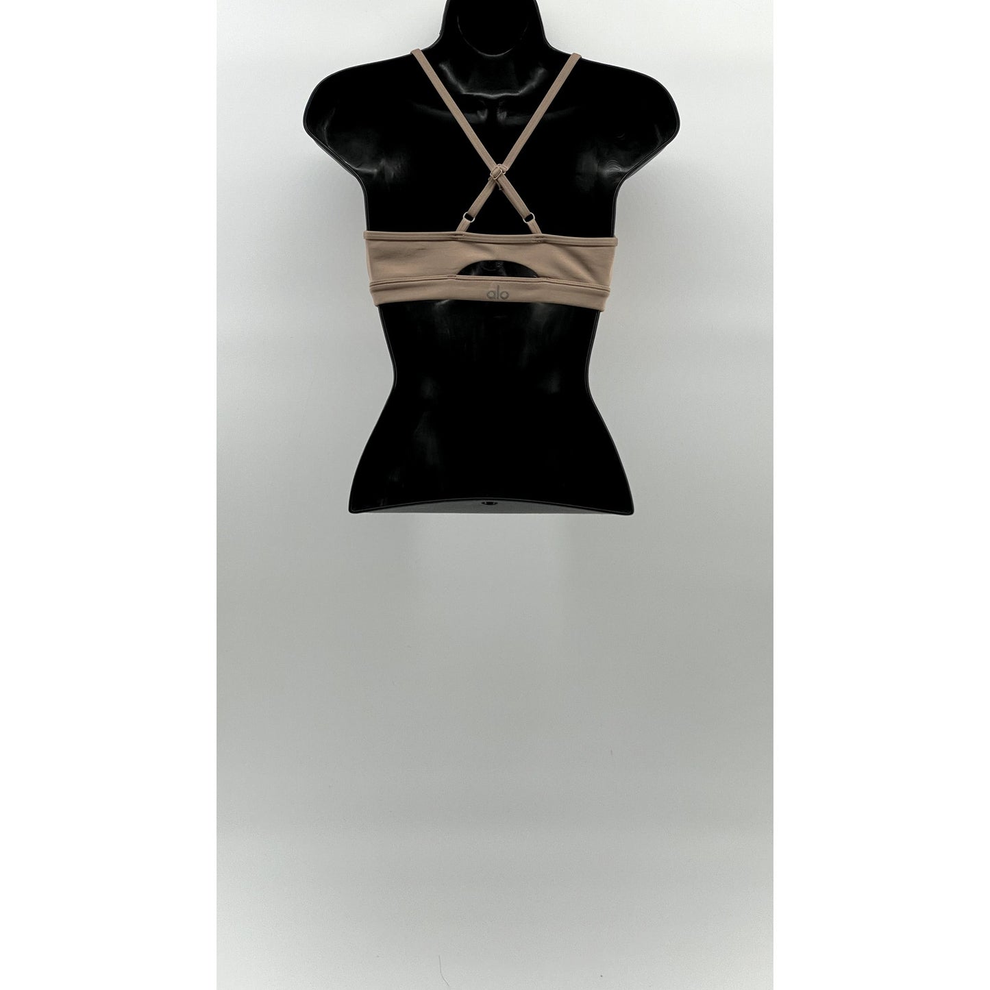 ALO Women's Gravel Tan Scoop-Neck Cross-Back Airlift Intrigue Bra SZ S