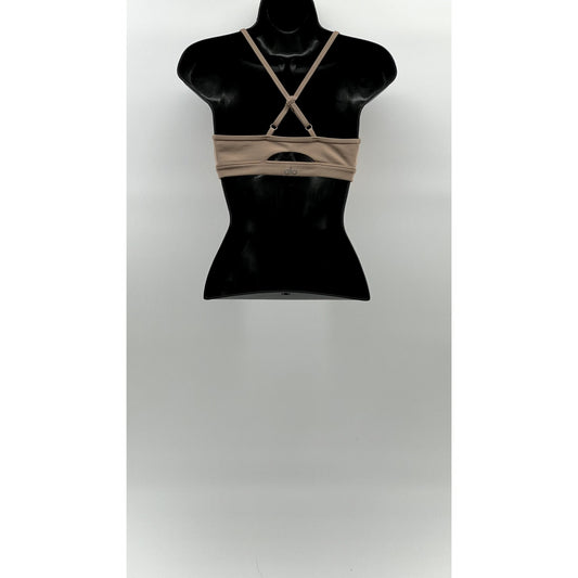 ALO Women's Gravel Tan Scoop-Neck Cross-Back Airlift Intrigue Bra SZ S