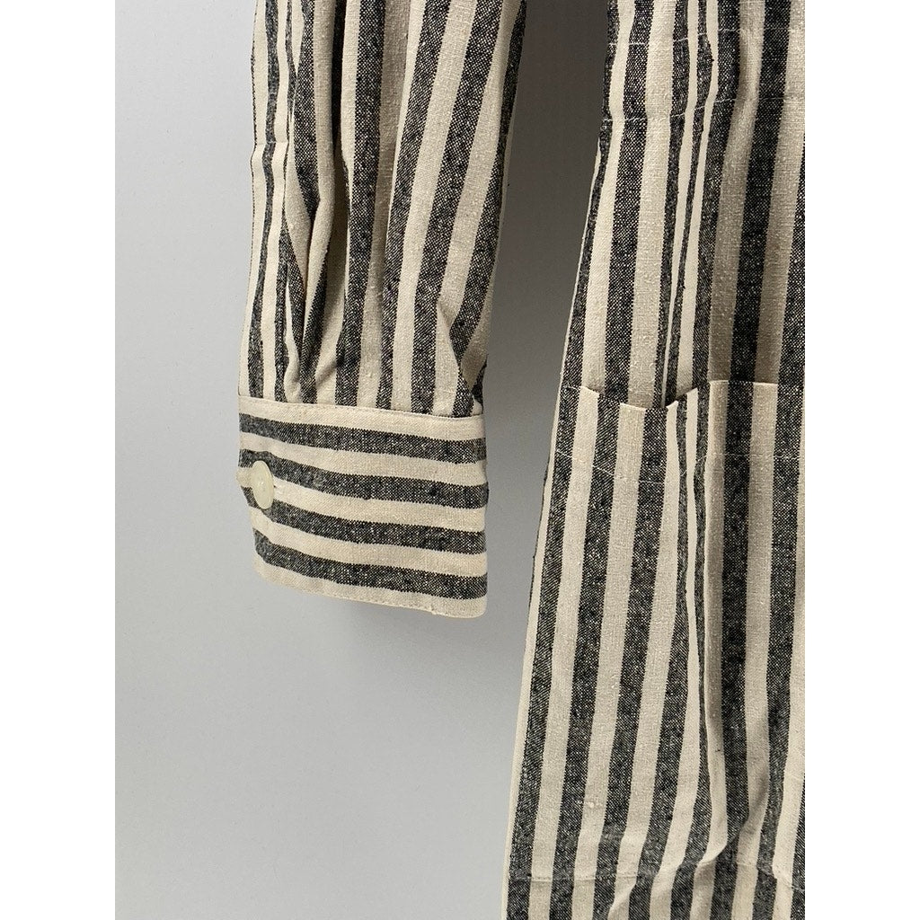 THE HE-RO GROUP Women's Vintage Black-Off White Striped Shirt Dress SZ 12