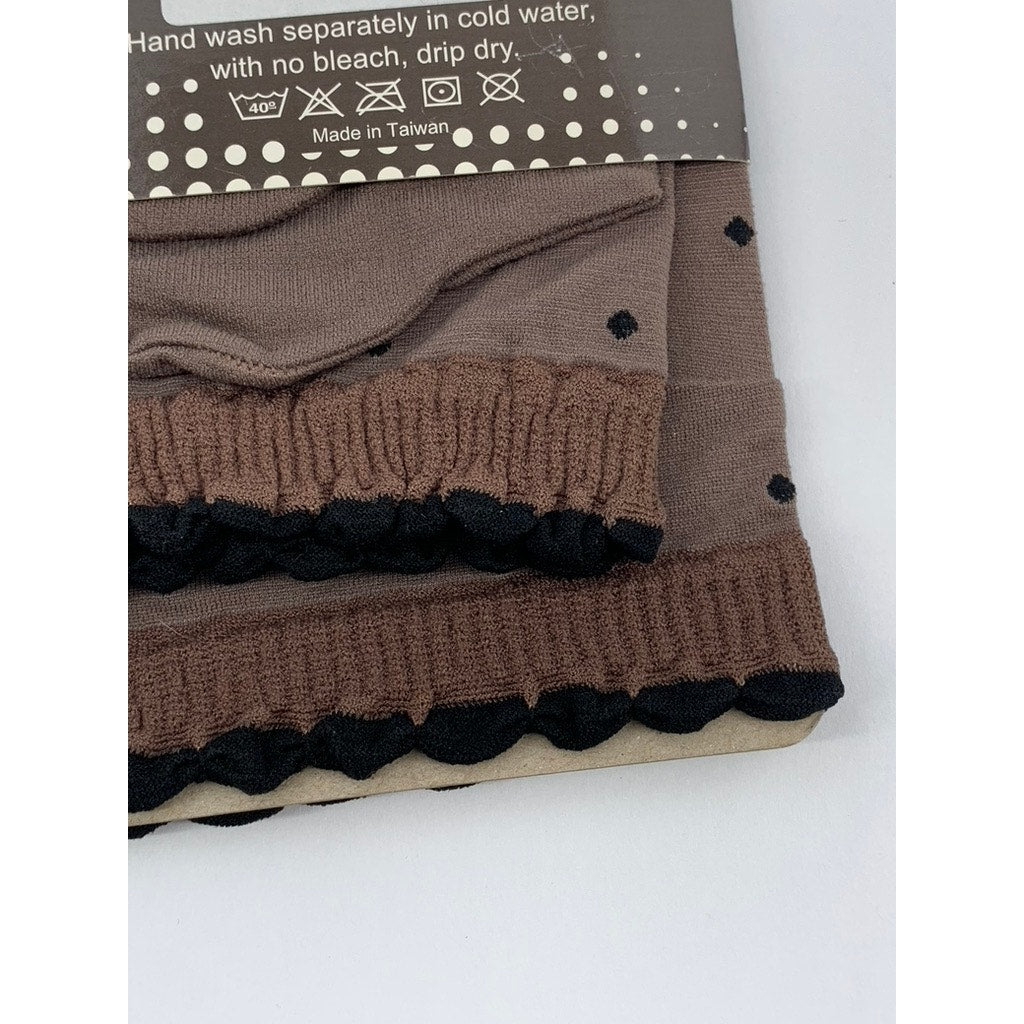 FRENCH CURVE Women’s Brown Micro-Dot Sheer Lettuce-Trim Anklet Socks SZ OS