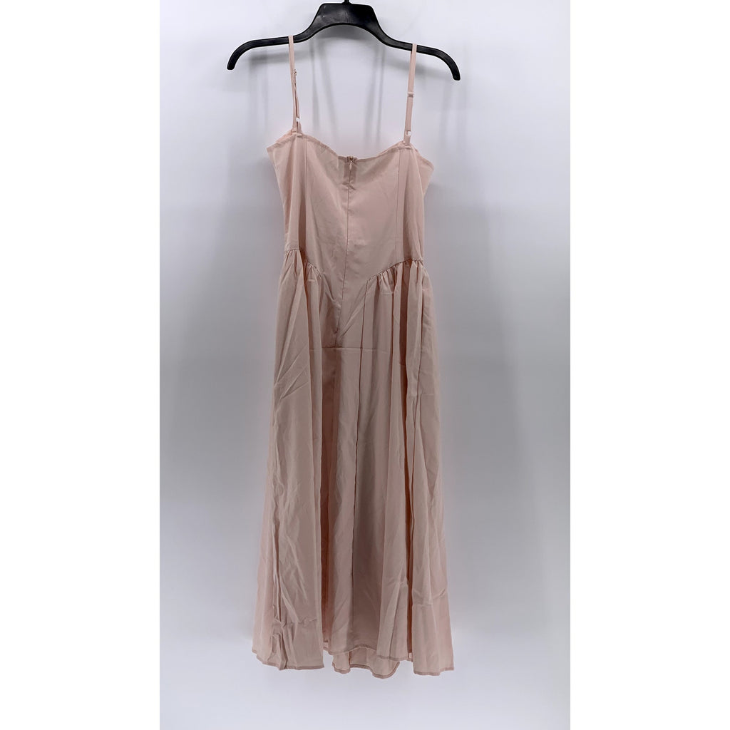 UNBRANDED Women's Light Pink Solid Fit & Flare Spaghetti Strap Midi Dress SZ S