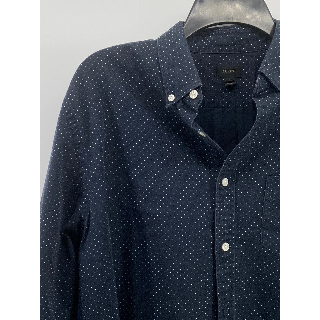J.CREW Men's Navy Blue Micro Dot Regular-Fit Button-Up Long Sleeve Shirt SZ L