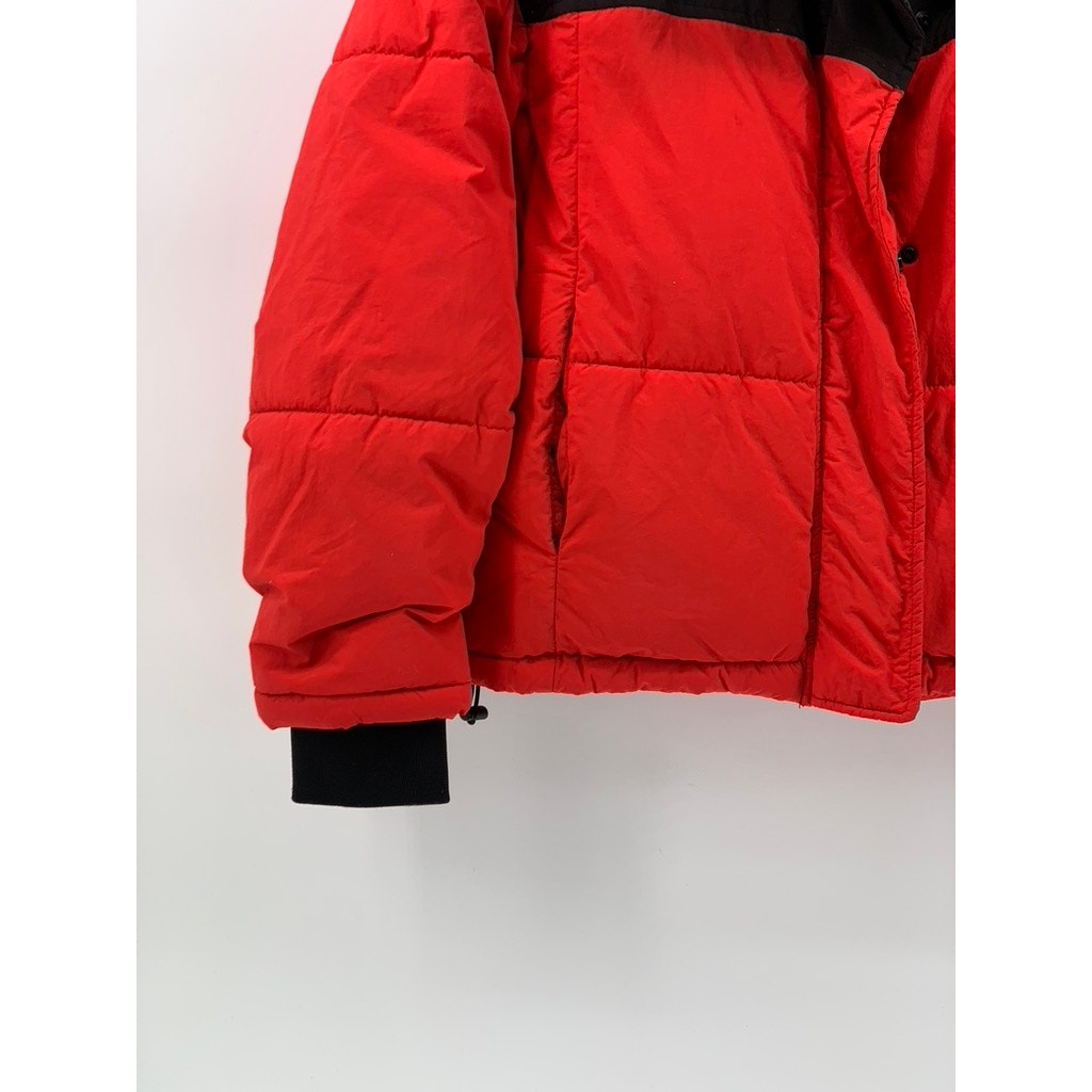 ZARA Women’s Red-Black Colorblock Zip-Up Stand Collar Puffer Jacket SZ M