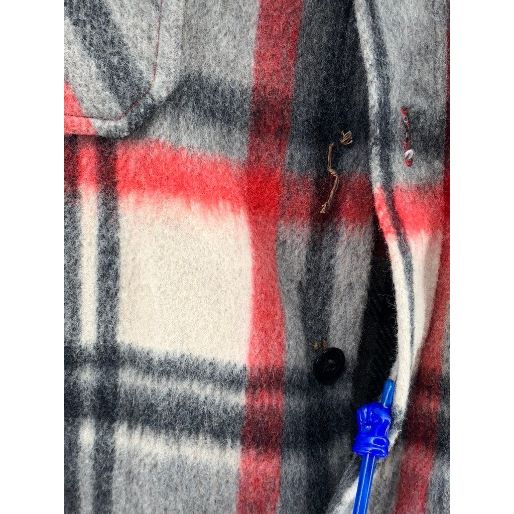 ROYAL CHOICE Men's Red-Black Vintage Plaid Wool-Linen Shirt Jacket SZ L