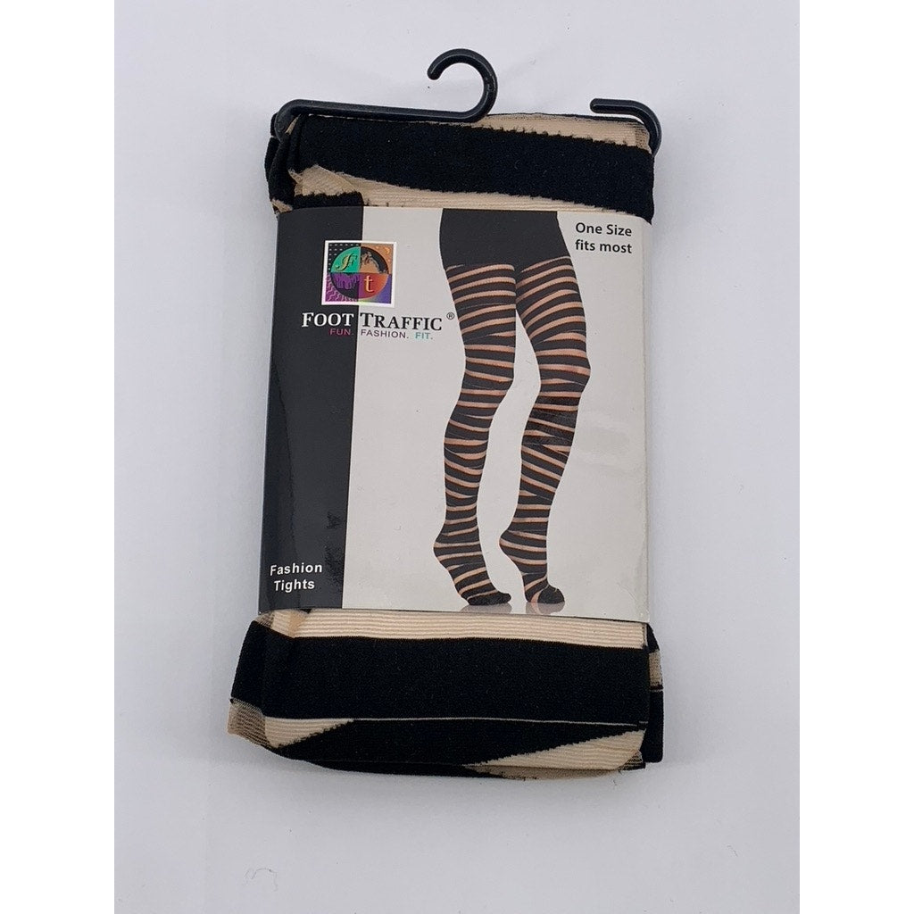 FOOT TRAFFIC Women’s Nude Sheer Striped Pull-On Footed Tights SZ OS