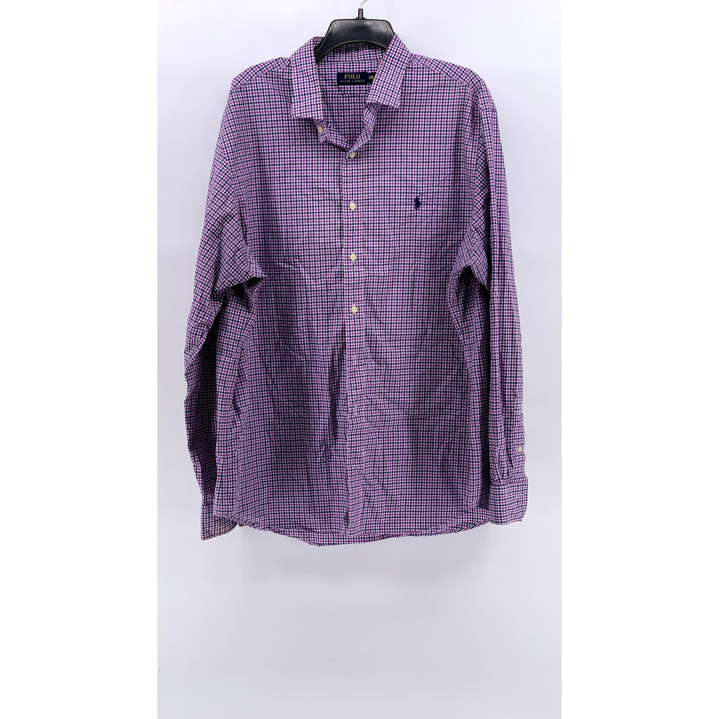 POLO RALPH LAUREN Men's Pink-Navy Gingham Button-Up Long Sleeve Shirt SZ 2XL