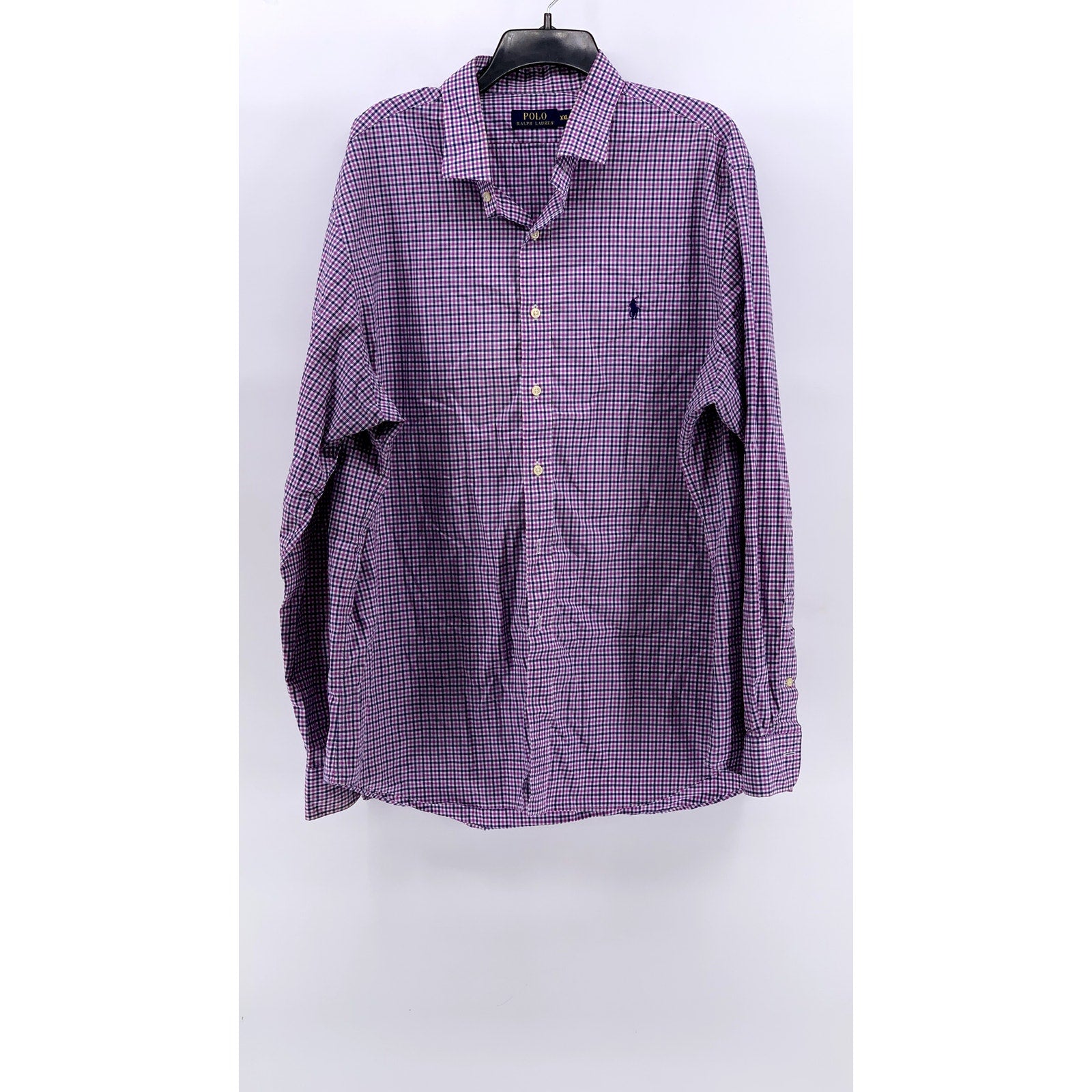 POLO RALPH LAUREN Men's Pink-Navy Gingham Button-Up Long Sleeve Shirt SZ 2XL