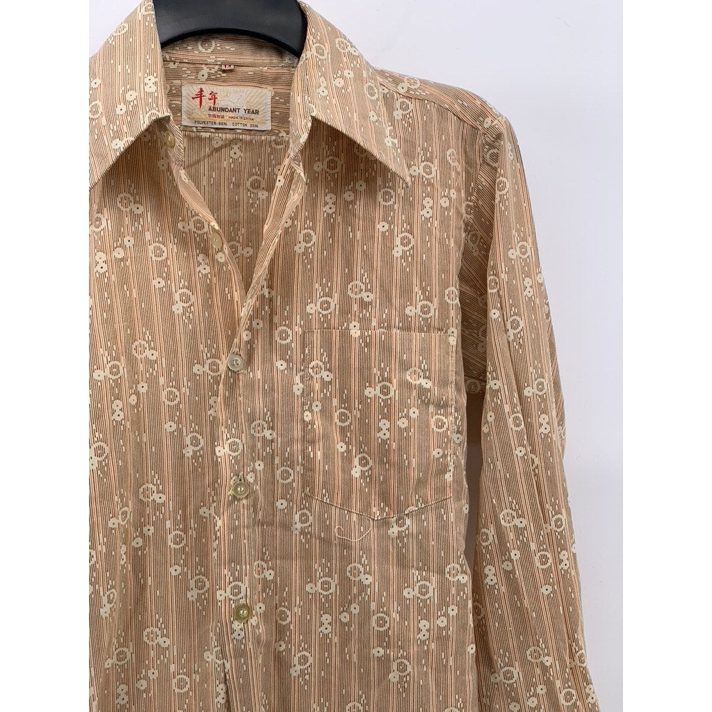 ABUNDUNT YEAR Women's Vintage Tan Printed Long Sleeve Button-Up Shirt SZ S
