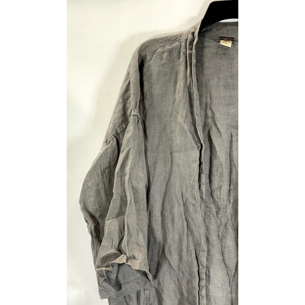 MEGASCHONI Women's Gray Linen Open-Front Lightweight Cardigan SZ S