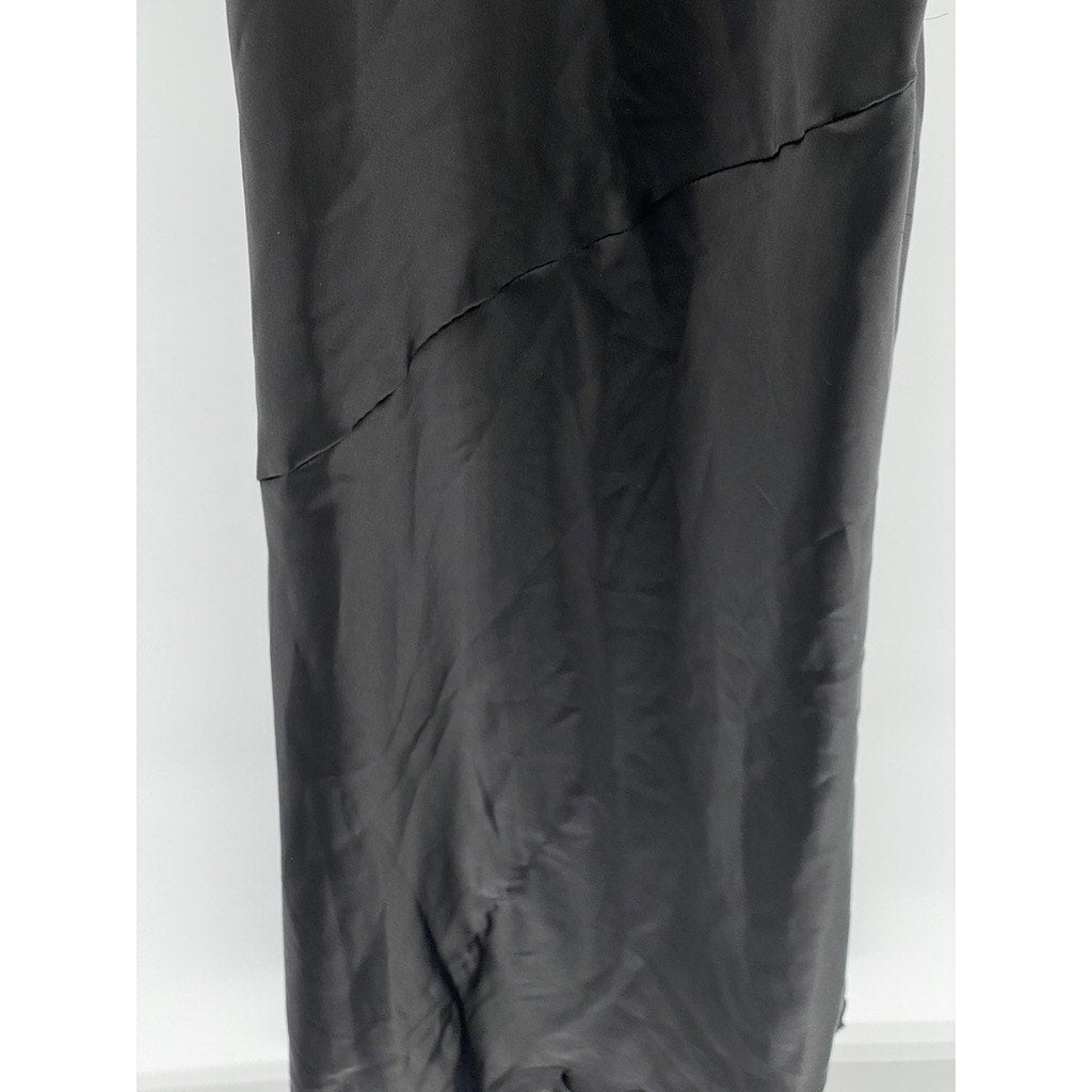 FOREVER 21 Women's Black Solid Lace-Trim Open Tie Back Cowl-Neck Maxi Dress SZ L