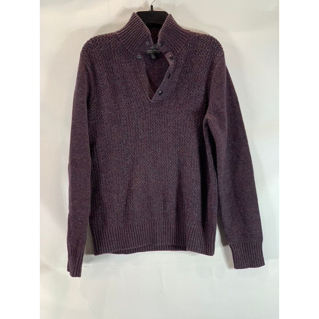 BANANA REPUBLIC Men's Wine Marled Textured Italian Yarn Mock-Neck Sweater SZ S