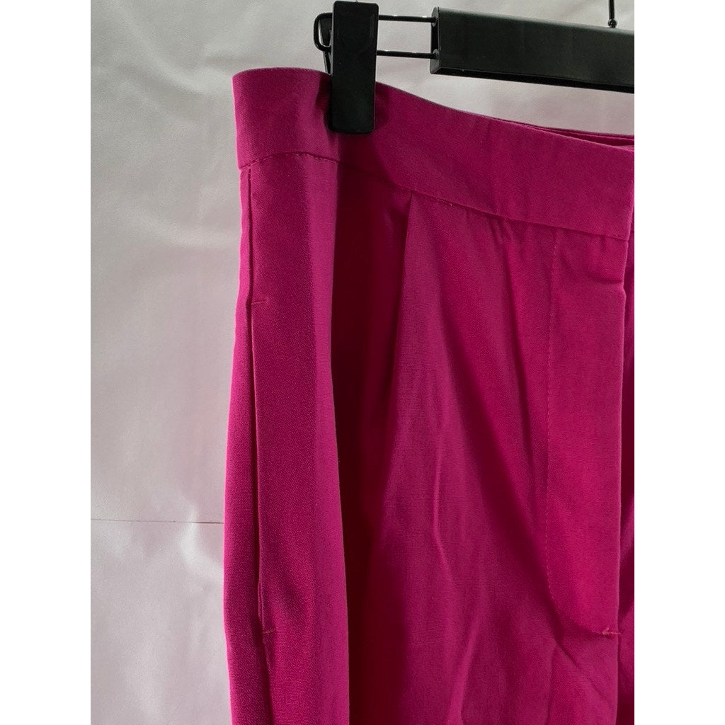 ZARA Women's Pink Wide Leg High-Rise Relaxed-Fit Trousers SZ M