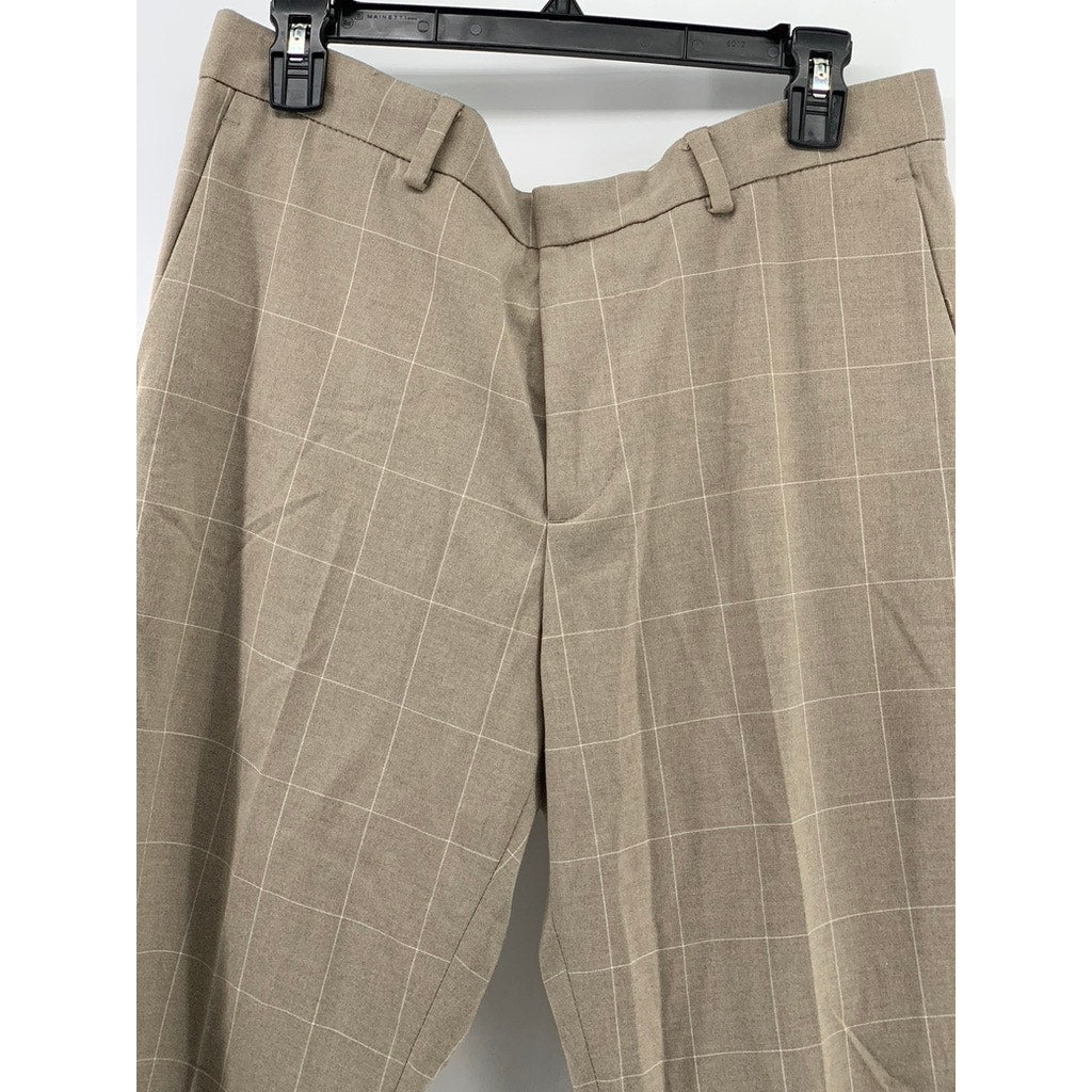 H&M Men's Tan Windowpane Grid Slim-Fit Pants SZ 34