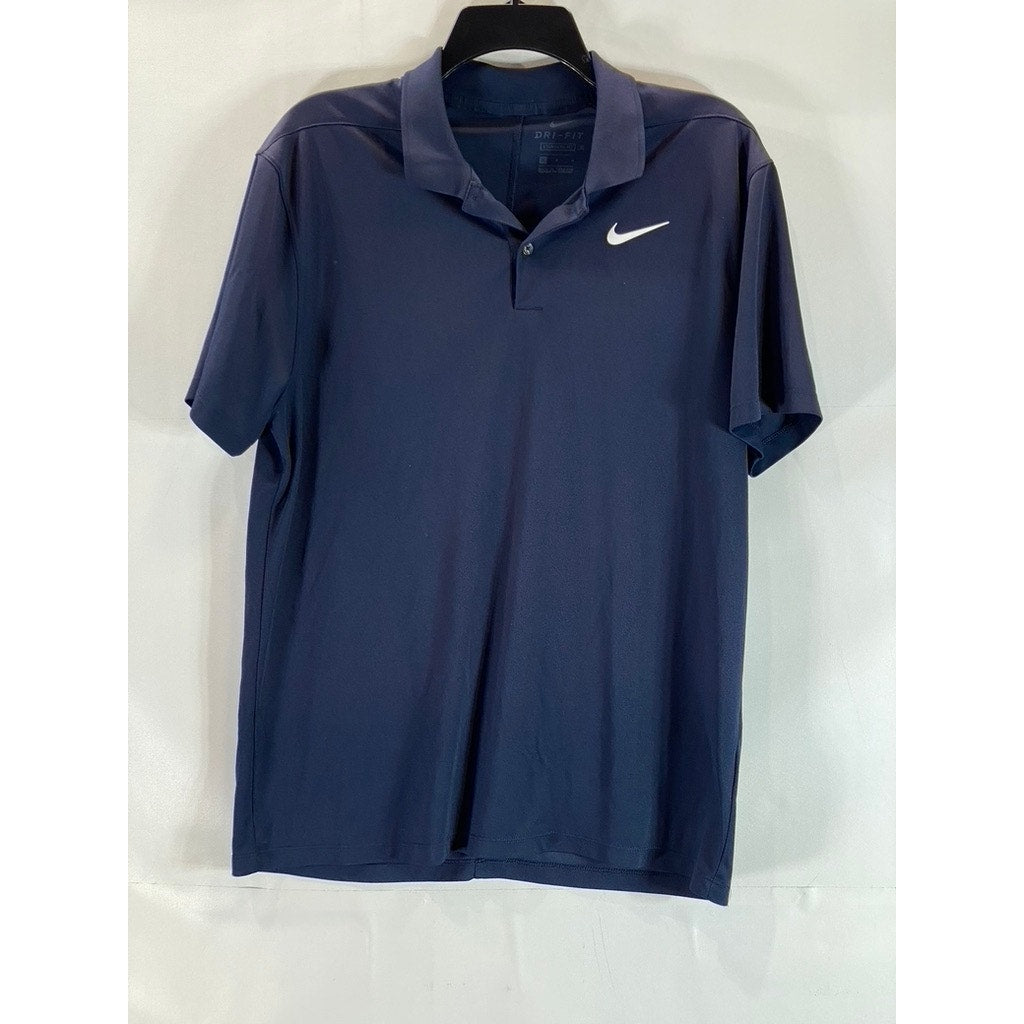 NIKE Men's Navy Dri-Fit Standard-Fit Victory Short Sleeve Swoosh Polo Shirt SZ M