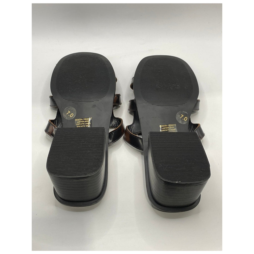 STEVE MADDEN Women's Brown Leather Square-Toe Block-Heel Slide Sandals SZ 7