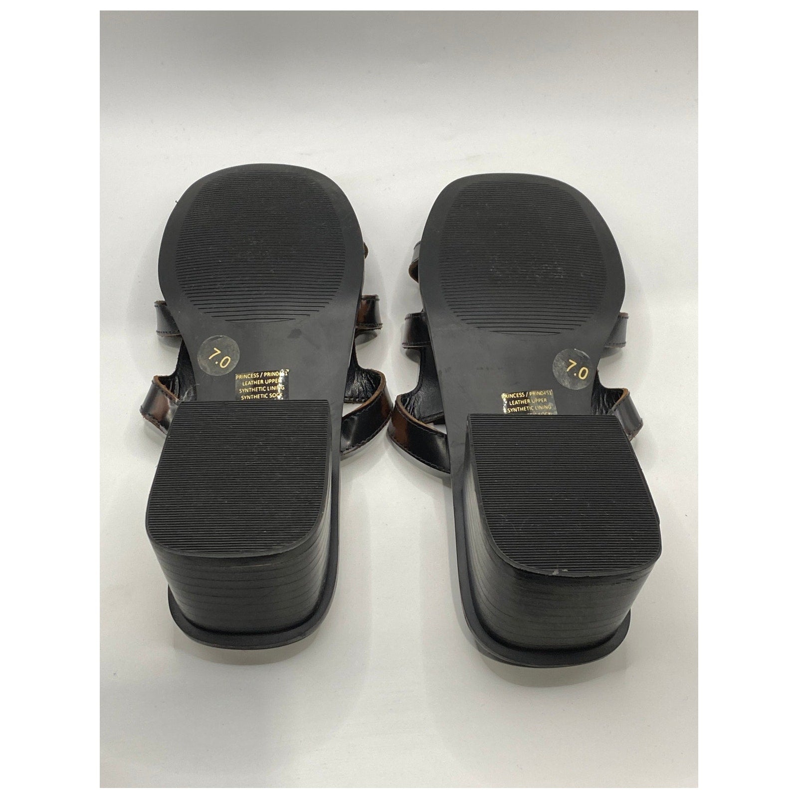 STEVE MADDEN Women's Brown Leather Square-Toe Block-Heel Slide Sandals SZ 7