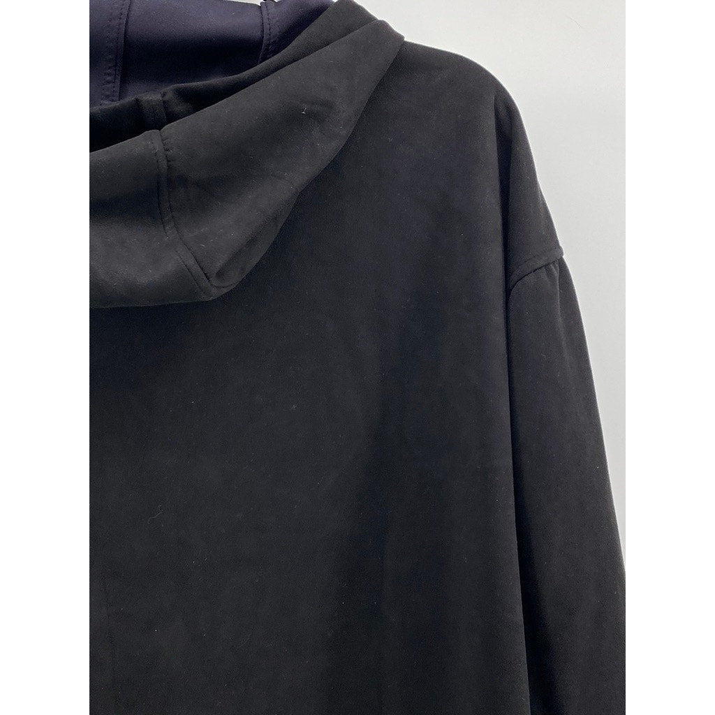 ZARA Men's Black Faux-Suede Pullover Half-Zip Long Sleeve Hooded Sweater SZ L-XL