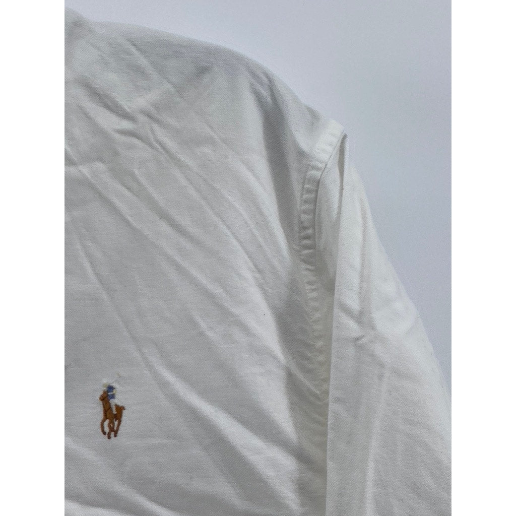 POLO RALPH LAUREN Men's White Solid Regular-Fit Button-Up Long Sleeve Shirt SZXL