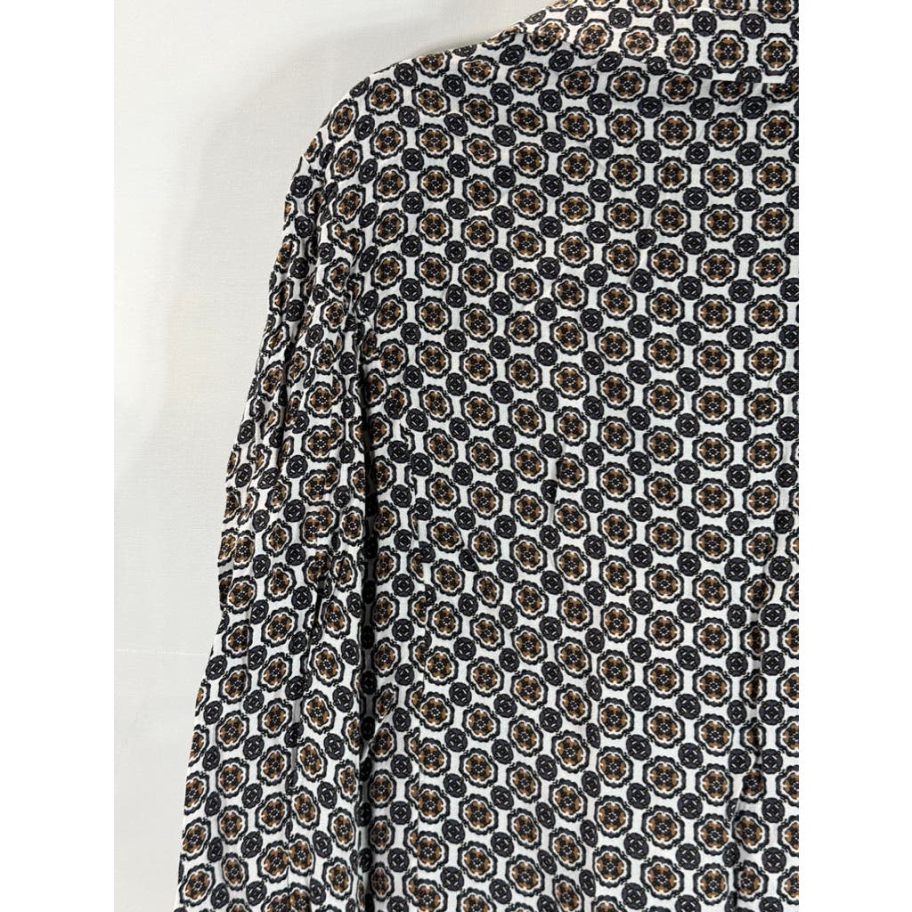 LEITH Women's Black/Brown Printed Double-Breasted Two-Button Blazer SZ M