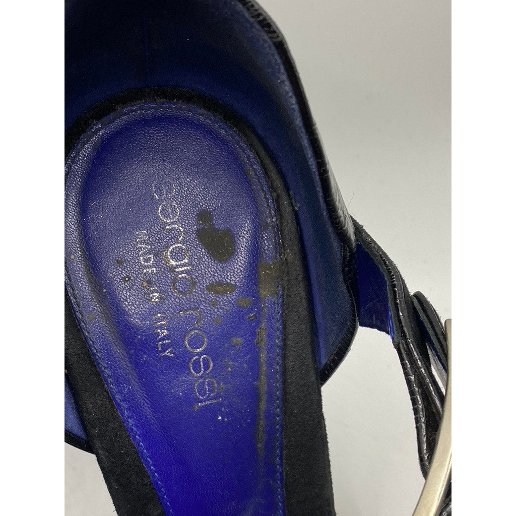 SERGIO ROSSI Women’s Blue-Black Suede-Leather Peep-Toe Stiletto Pumps SZ 39(US9)