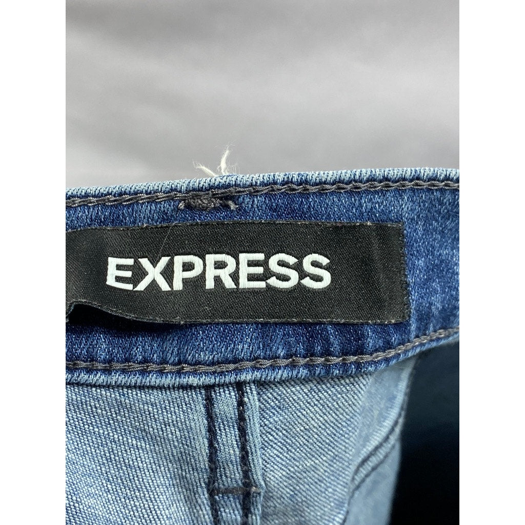 EXPRESS Women's Medium Blue Denim Distressed Raw-Hem Stretch Mid-Rise Jeans SZ6L