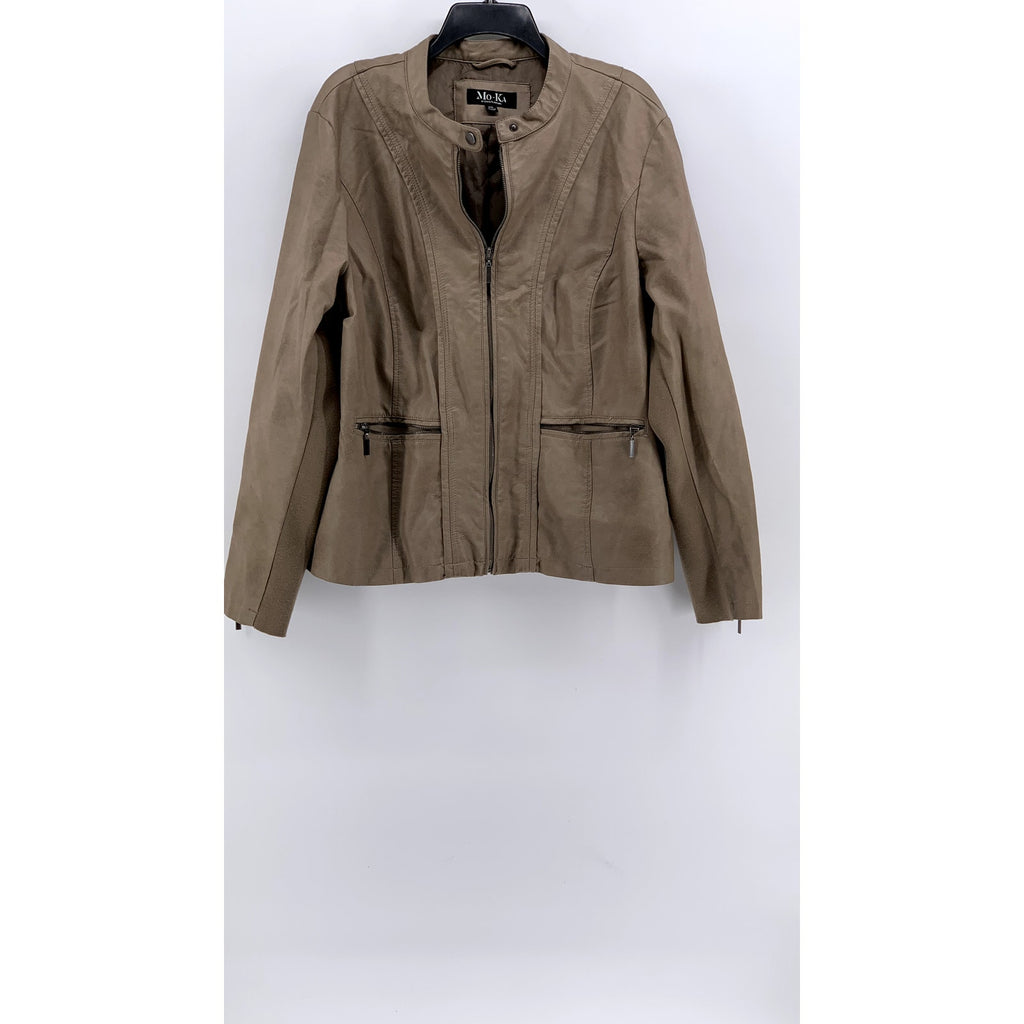 MO-KA By Santa Fe Apparel Women's Tan Faux-Leather Zip UP Jacket SZ 2XL
