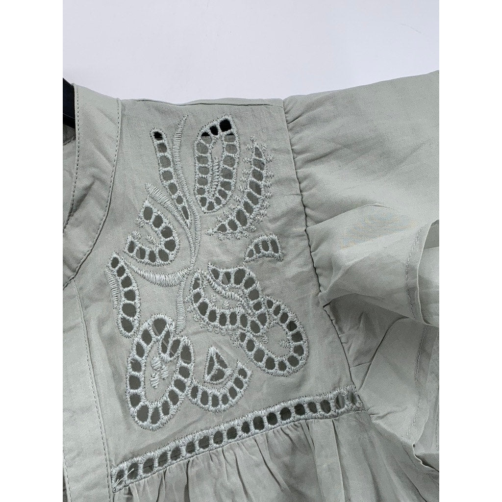 H&M Women's Gray Eyelet Flutter Split Neck Blouse SZ S