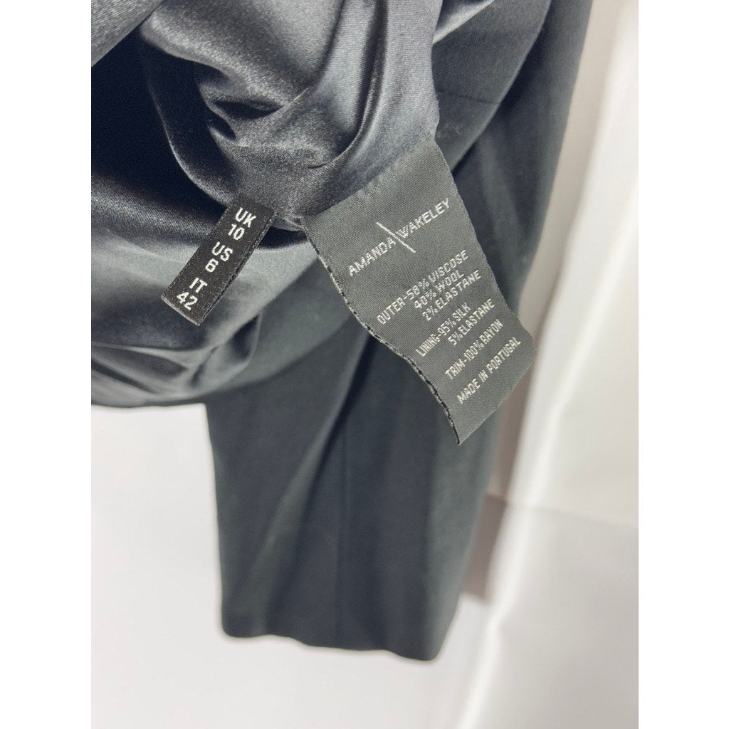 AMANDA WAKELEY Women's Solid Black Hook Closure Blazer SZ 6