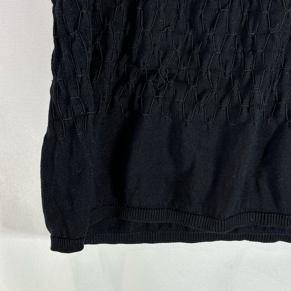KENNETH COLE NEW YORK Women's Black Silk Deep Scoop-Neck Textured Tank Top SZ L