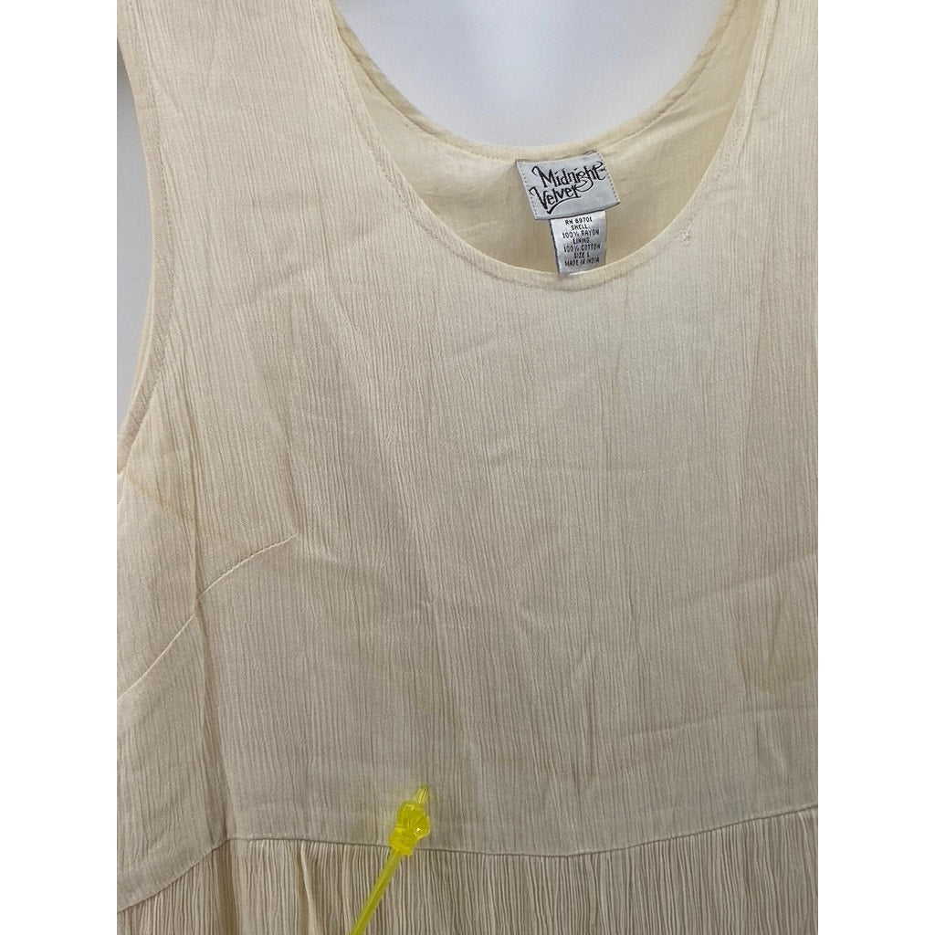 MIDNIGHT VELVET Women's Vintage Tan Scoop-Neck Sleeveless Tiered Maxi Dress SZ L