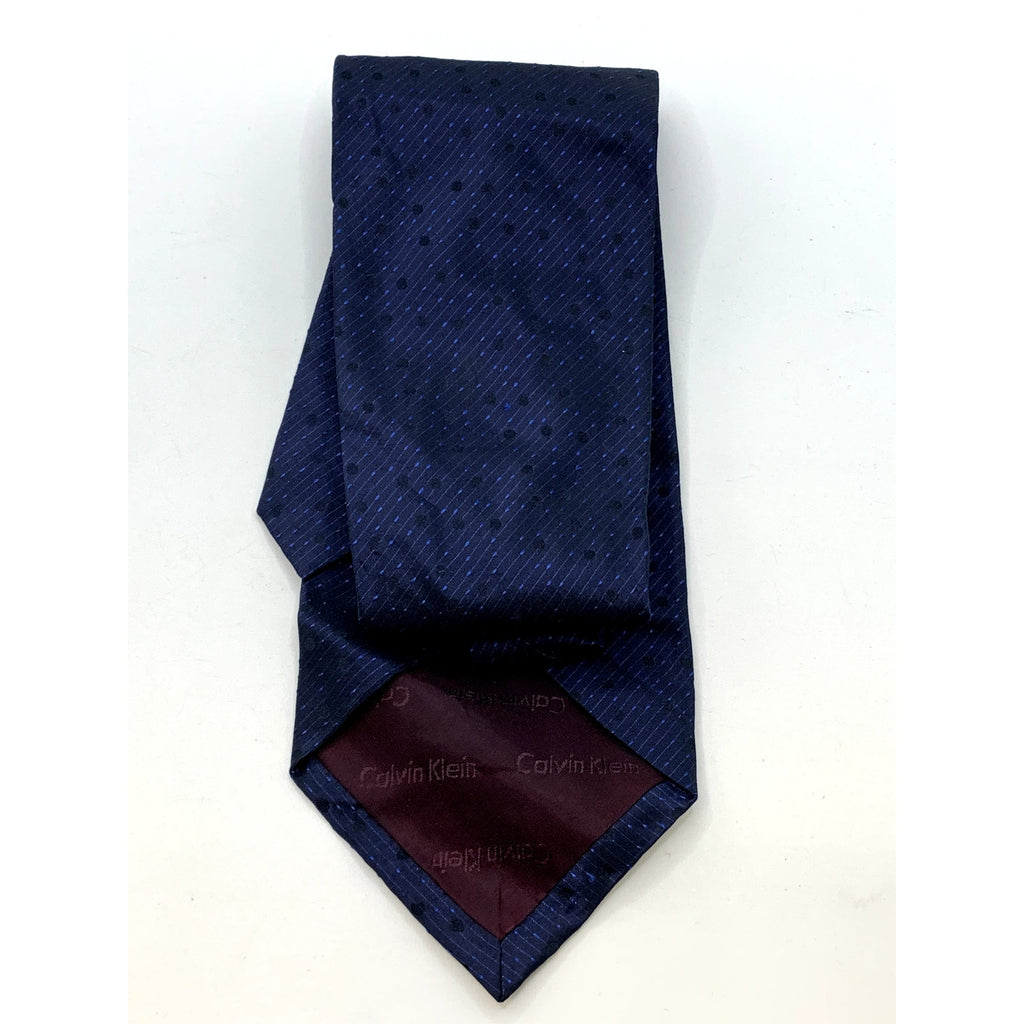 CALVIN KLEIN Men's Vintage 90's Silk Polka Dotted USA Navy Blue Tie OS