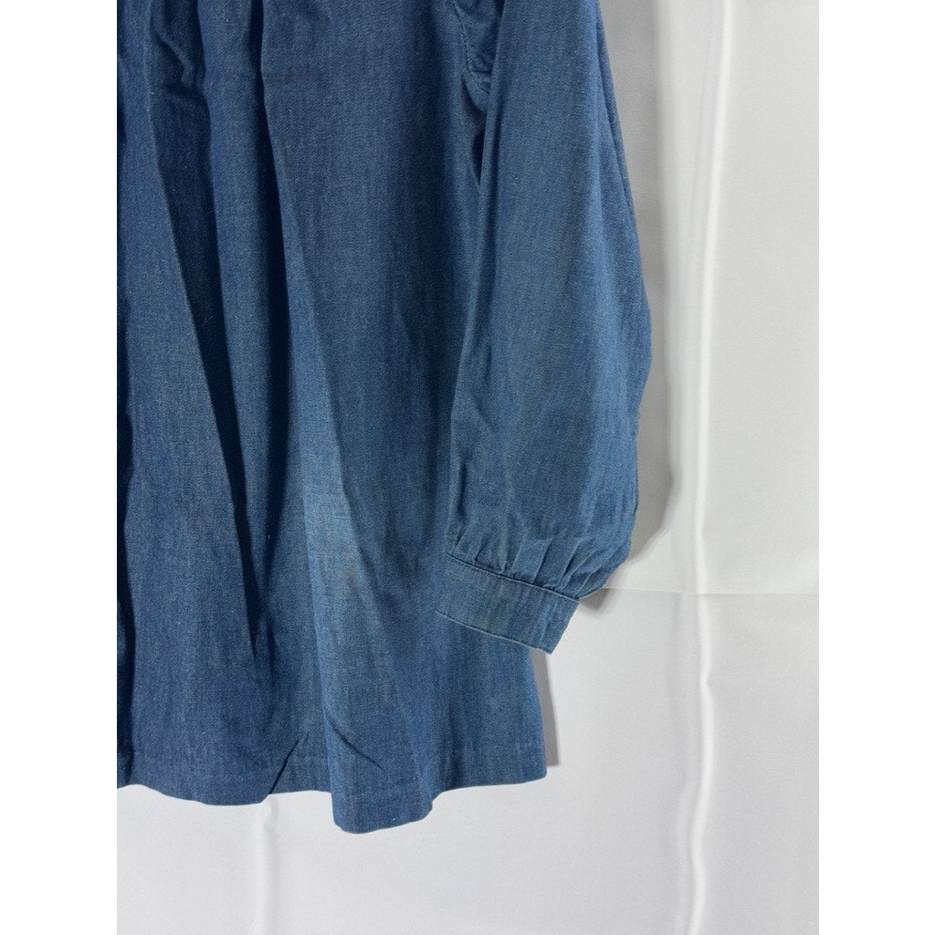 CALVIN KLEIN Women's Blue Denim Long Sleeve Polo-Collar Blouse SZ 3(S)