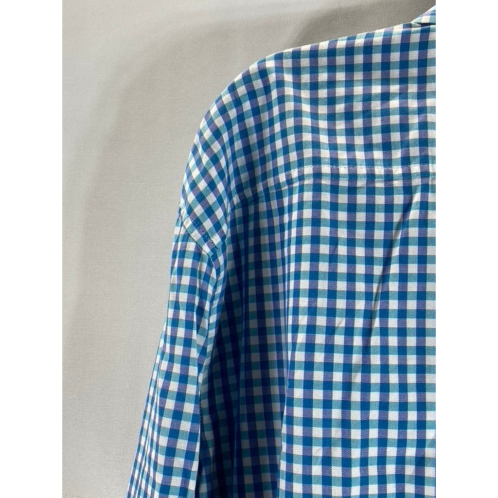 A|X ARMANI EXCHANGE Men's Blue Mini Check Regular-Fit Button-Up Shirt SZ XL