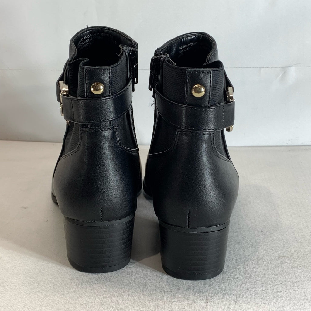 KAREN SCOTT Women's Black Faux-Leather Nadine Almond-Toe Block-Heel Bootie SZ7.5