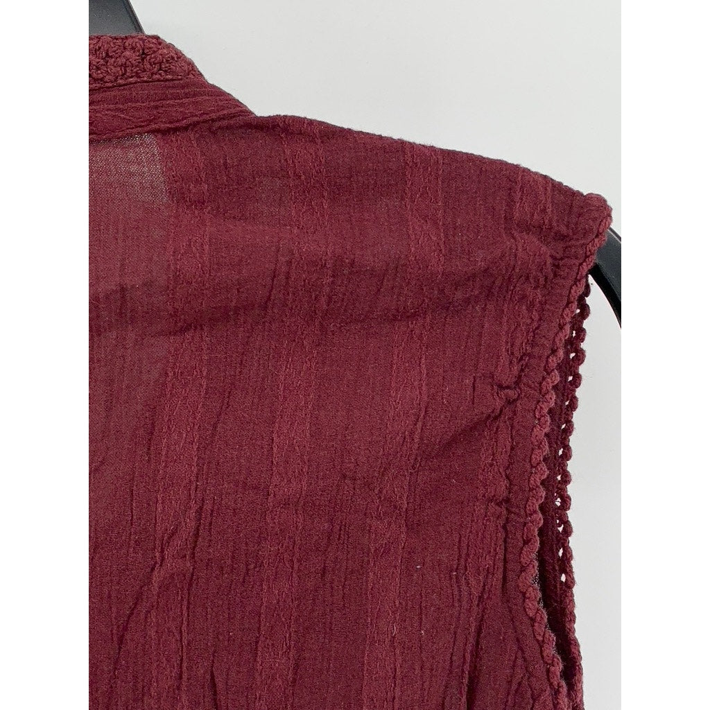 A.N.A A NEW APPROACH Women's Burgundy Knit Sleeveless Button-Up Top SZ L