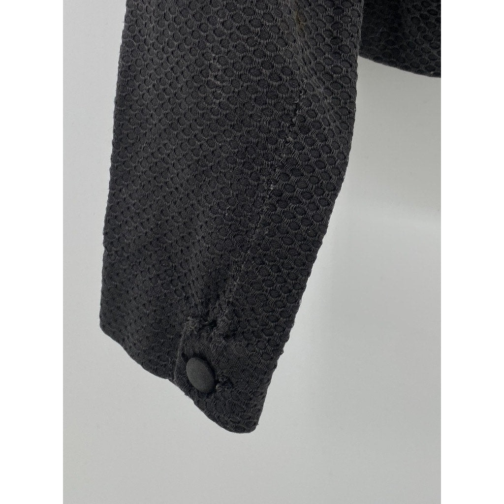 UNBRANDED Women's Black Textured Button-Up Long Sleeve Denim Cropped Jacket SZ S