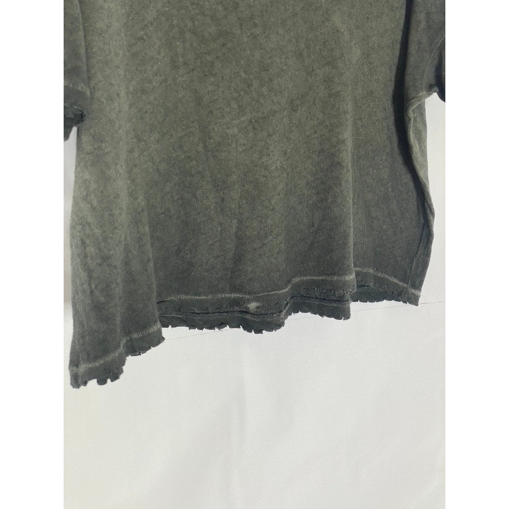 URBAN OUTFITTERS Women's Washed Black Distressed Crewneck Short Sleeve Top SZ L