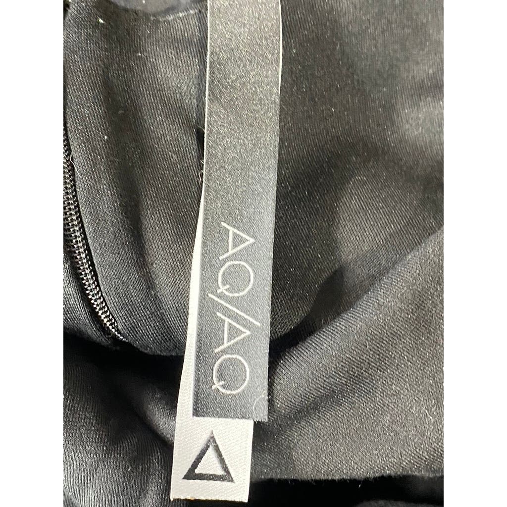 AQ/AQ Women's Black Deep Plunge V Neck Sleeveless Jane Knee Length Dress SZ 0