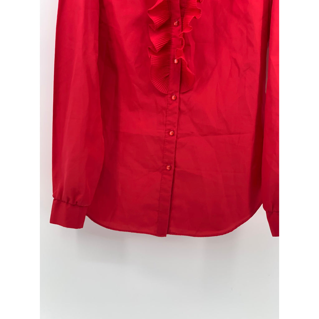 LAURA MAE Women's Vintage Red Ruffle Button-Up Long Sleeve Regular-Fit Top SZ M