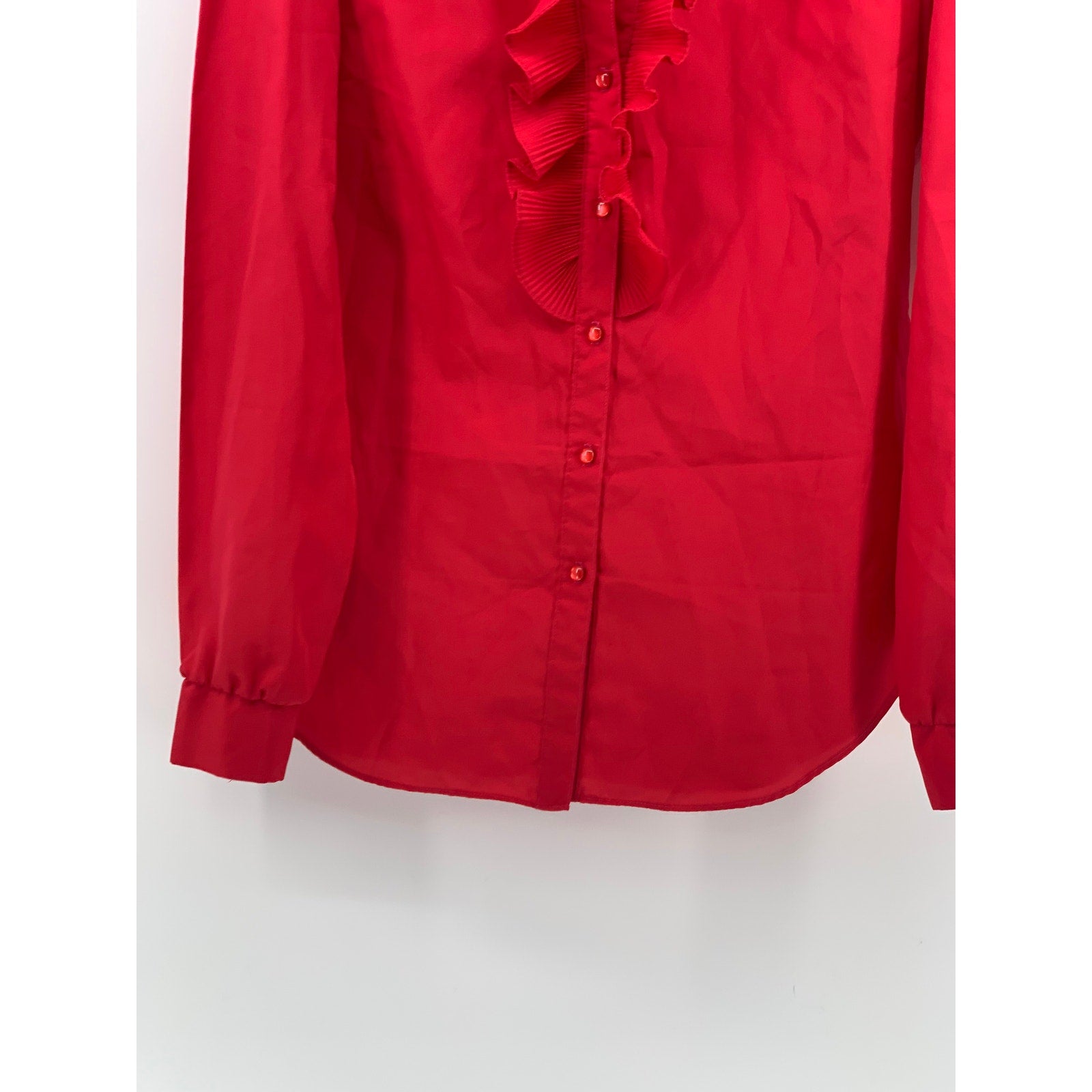 LAURA MAE Women's Vintage Red Ruffle Button-Up Long Sleeve Regular-Fit Top SZ M
