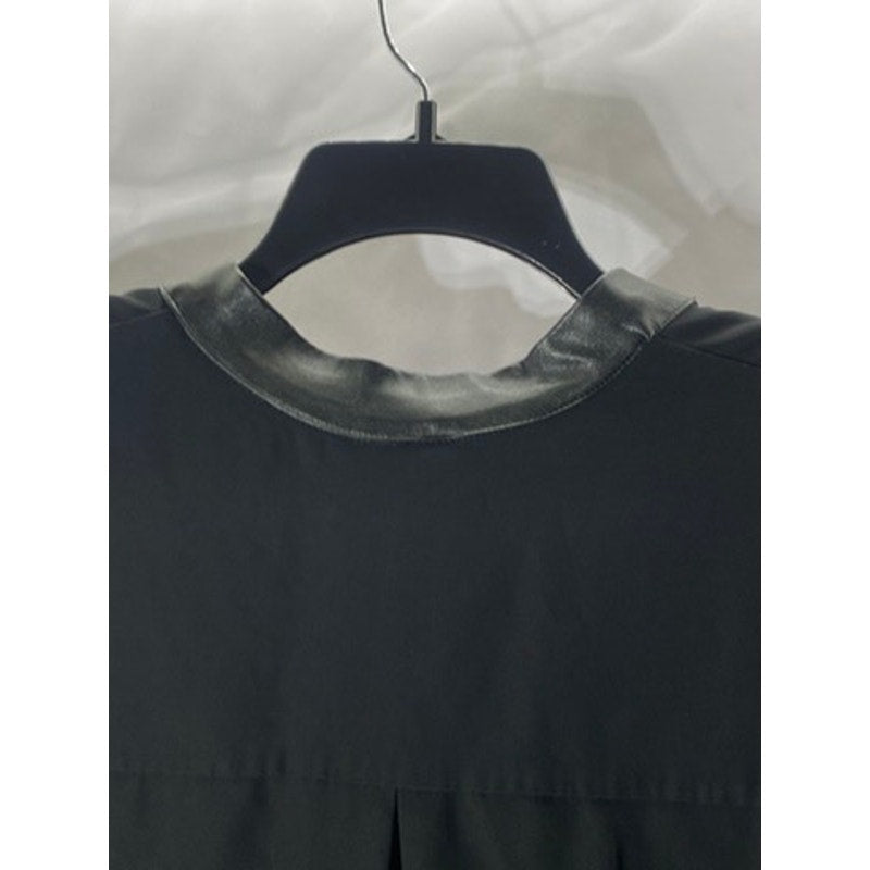 CALVIN KLEIN Women's Black Faux Leather Trim V-Neck Shift Round-Hem Dress SZ 6
