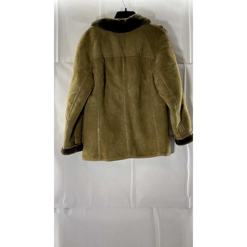 VINTAGE Women's Brown/Tan Shearling Leather Zip-Up Coat SZ M