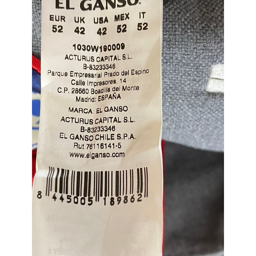 EL GANSO Men's Gray Two-Button Elbow Patch Regular-Fit Blazer SZ 52(US42)