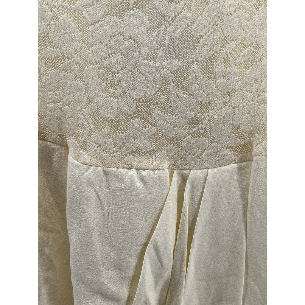 EXPO Women's Petite Ivory Crewneck Lace Long Sleeve Pleated Midi Dress SZ 6